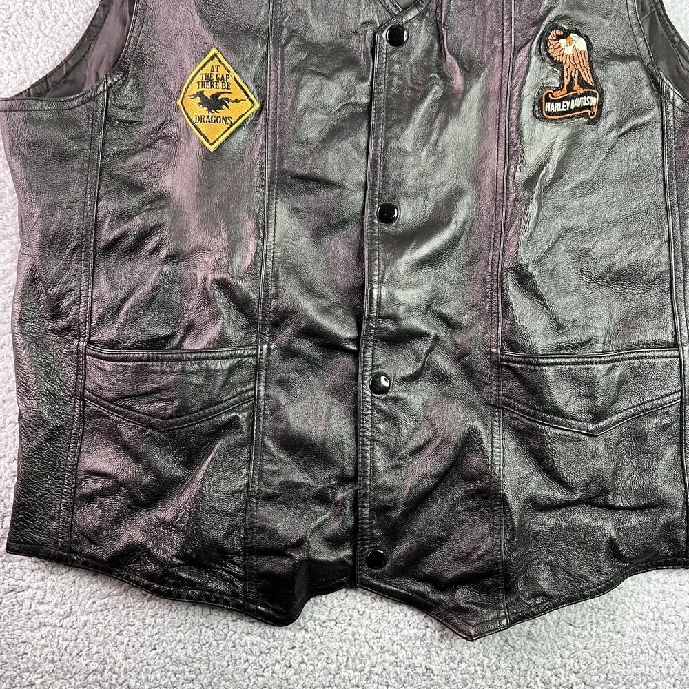 Oscar Piel Mens Leather Vest Black Usa Eagle Waist Length V Neck L‎ M